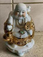 Geluks buddha wit met goud porselein hoogte ongeveer 15 cm, Ophalen of Verzenden, Zo goed als nieuw