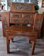 Schitterende Aziatische handgesneden secretaire met bankje, Ophalen