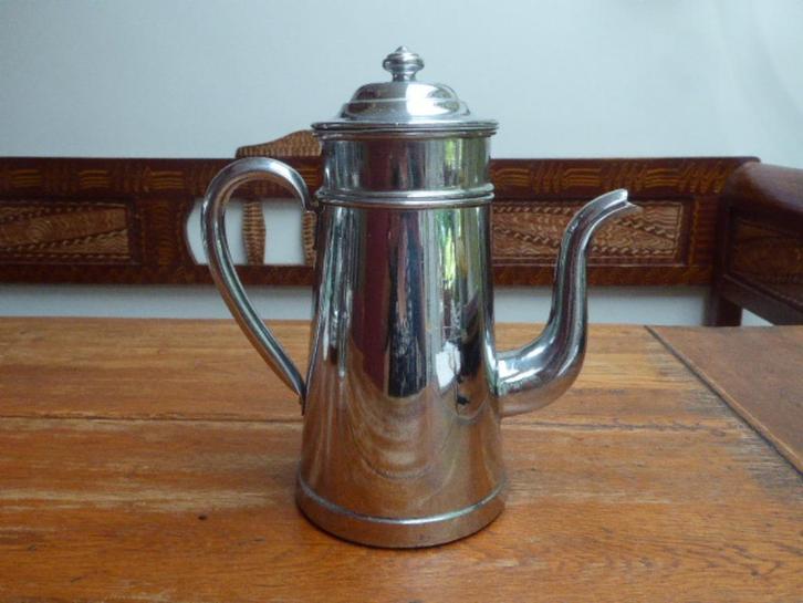 Art deco metalen koffiepot met filter uit Frankrijk, Antiek en Kunst, Antiek | Keukenbenodigdheden, Ophalen of Verzenden