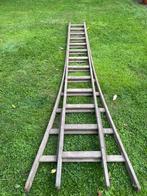 Houten uitschuif ladder 2x 2.47m, Doe-het-zelf en Verbouw, Ladders en Trappen, Ophalen, Gebruikt, Ladder, Opvouwbaar of Inschuifbaar