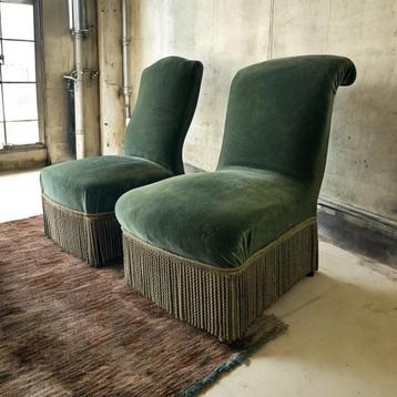 set van 2 vintage fauteuils / eenzitjes  met franjes beschikbaar voor biedingen
