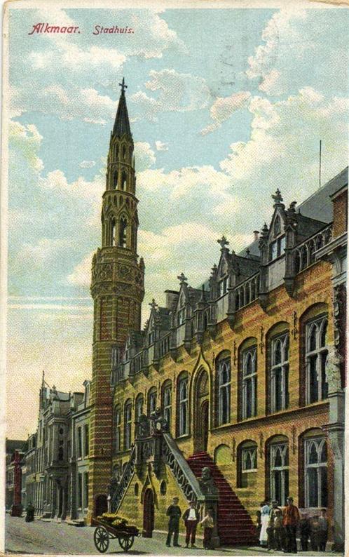Alkmaar. Stadhuis. - volk kar - 1918 gelopen, Verzamelen, Ansichtkaarten | Nederland, Gelopen, Utrecht, Voor 1920, Ophalen of Verzenden
