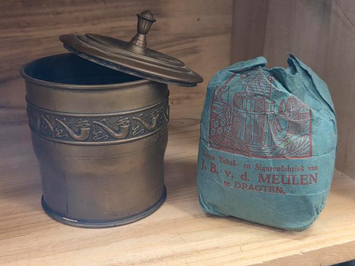Antieke Tabaksdoos & Tabak J.B. v.d. Meulen Drachten, Antiek en Kunst, Antiek | Tin, Ophalen of Verzenden