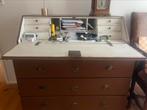 Antiek houten bureau met 2 grote en 1 kleine lade, Ophalen, Zo goed als nieuw