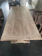 Eettafel met 6 stoffen stoelen op wieltjes, Ophalen, Gebruikt, 200 cm of meer, 50 tot 100 cm