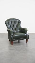 Prachtige klassieke groene rundleren chesterfield fauteuil, Huis en Inrichting, Fauteuils, Ophalen, Gebruikt, Klassiek, Engels, Chesterfield