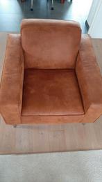 Cognac nubuck fauteuil - zo goed als nieuw!, Ophalen, 75 tot 100 cm, Zo goed als nieuw, Metaal