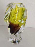 Kristallen Vaas Bohemen Groen/Bruin 25cm, Ophalen of Verzenden