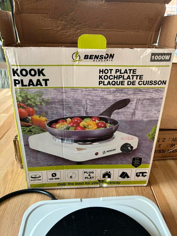 Benson Electric kookplaat 1000W – nieuw in doos, Witgoed en Apparatuur, Gourmetstellen, Zo goed als nieuw, 4 t/m 7 personen, Ophalen of Verzenden