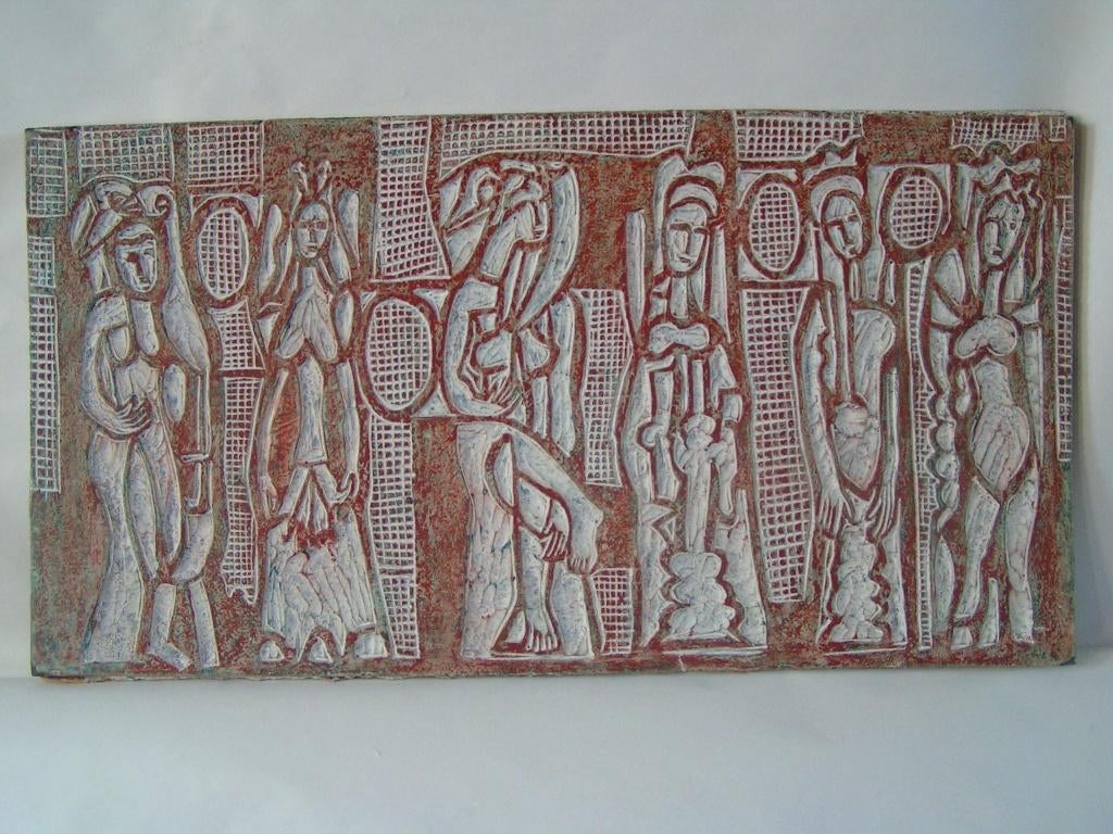 H. Bekman "vrouwen" Linoleum uitsnede (etsplaat) NHS, Antiek en Kunst, Ophalen of Verzenden