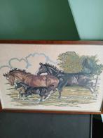 Geborduurd schilderij - Paarden, Gebruikt, Ophalen of Verzenden, Schilderij, Minder dan 50 cm