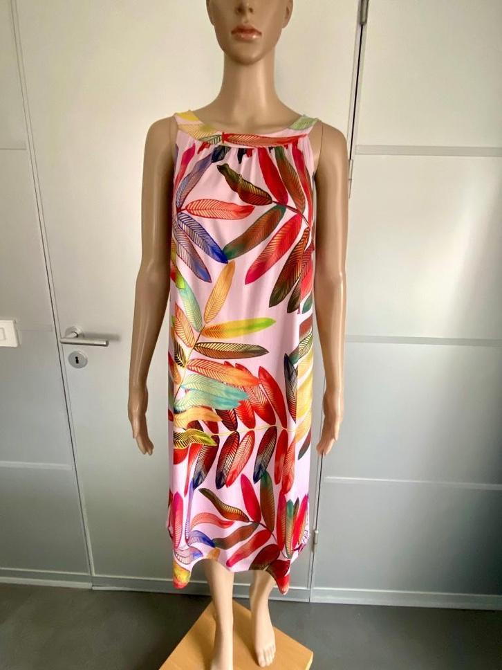 J397 Made in Italy maat L=42/44 jurk jurkje zomer rood/groen, Kleding | Dames, Jurken, Zo goed als nieuw, Maat 42/44 (L), Rood