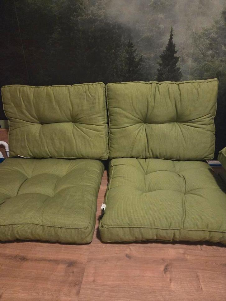 Groene Tuinkussens - Set van 2, Tuin en Terras, Tuinmeubel-accessoires, Zo goed als nieuw, Ophalen