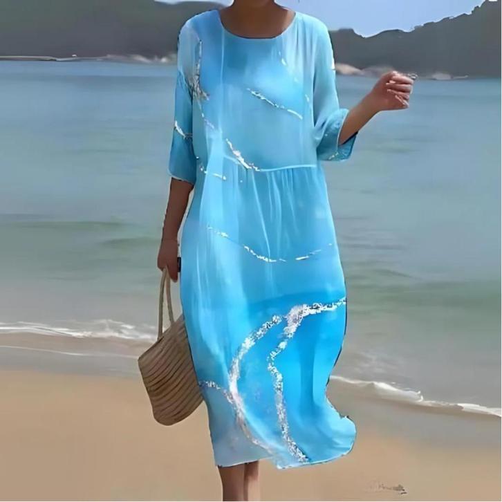 Nieuw! Stijlvolle Zomerjurk, Kleding | Dames, Jurken, Nieuw, Maat 42/44 (L), Blauw, Onder de knie, Ophalen of Verzenden