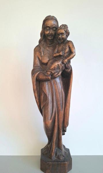 Madonna- Maria met kind houten beeld 48 cm beschikbaar voor biedingen