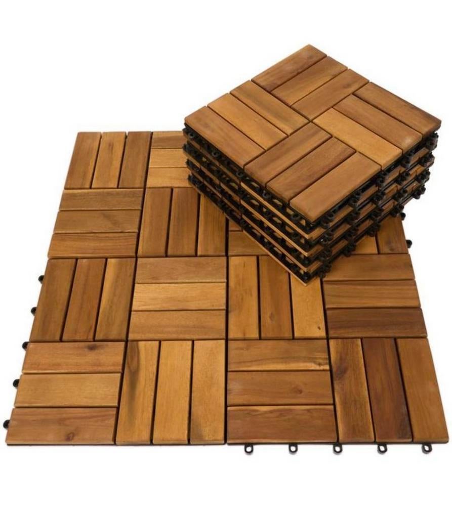 Terrastegels van acaciahout - 12 stuks | 30  30 x 2,5 cm, Ophalen of Verzenden, Zo goed als nieuw, Hout