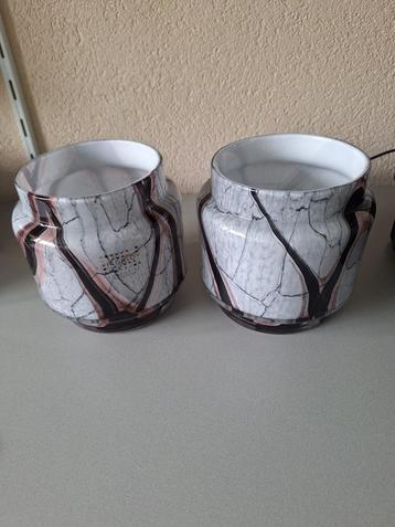 2 glazen handgeblazen planten potten fidrio onyx vlam.  beschikbaar voor biedingen