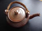 Antieke Chocolade ketel,, Bruin steengoed, rieten handvat, Ophalen of Verzenden