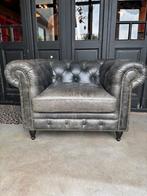 Chesterfield Clubfauteuil XL Antraciet grijs generfd leer, Leer, Ophalen of Verzenden, Zo goed als nieuw, 100 tot 125 cm