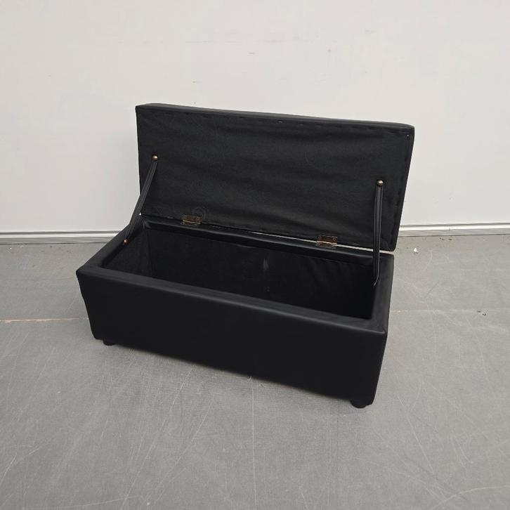 Opberghocker halbankje kunstleer + kruk zwart, Huis en Inrichting, Banken | Voetenbanken en Poefen, Gebruikt, Minder dan 50 cm