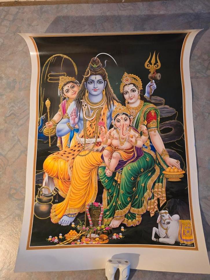 Shiva Pariwar poster, Antiek en Kunst, Kunst | Niet-Westerse kunst, Ophalen of Verzenden