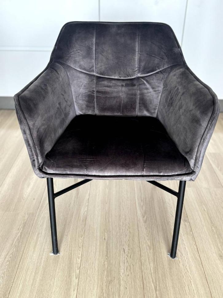 Noel velours eetkamerstoel - Grijs/Antraciet, Huis en Inrichting, Stoelen, Zo goed als nieuw, Vijf, Zes of meer stoelen, Stof