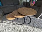 Set van 3 houten salontafels, industriele stijl, Ophalen, Gebruikt, 50 tot 100 cm, Rond