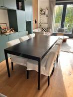 Instelbare wengé kleurige tafel met 6 stoelen, Ophalen, Gebruikt, 50 tot 100 cm, Vijf personen of meer