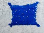 Handgemaakt Marokkaans handira Kussen , Blauw met Pailletten, Huis en Inrichting, Ophalen of Verzenden, Nieuw, Blauw, Vierkant
