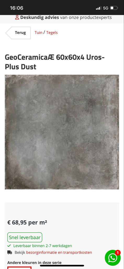 Ceramica 60x60x4 uro Dust tuin tegel, Ophalen, Nieuw, Beton, Terrastegels
