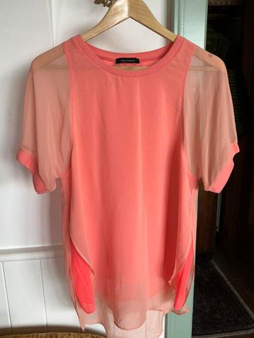 Mooie zalm oranje bloesje / shirt van zwierig organza. 40/42 beschikbaar voor biedingen