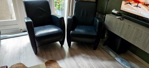 2 mooie zwarte leren fauteuls, Huis en Inrichting, Fauteuils, Zo goed als nieuw, 50 tot 75 cm, 75 tot 100 cm, Ophalen