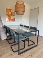 Industriele glazen tafel, Huis en Inrichting, Tafels | Eettafels, Ophalen, 50 tot 100 cm, Zo goed als nieuw, Vijf personen of meer