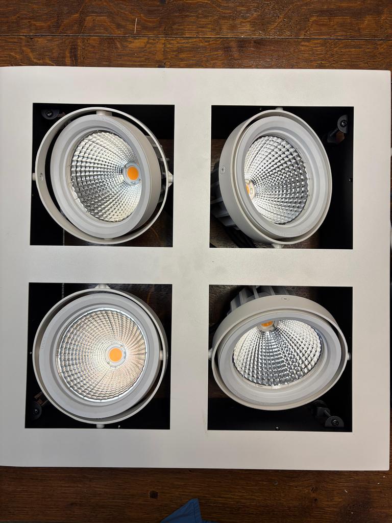 Viervoudige LED Inbouwspot winkel- Cardanisch - Warm Wit, Ophalen of Verzenden, Zo goed als nieuw, Metaal of Aluminium, Led