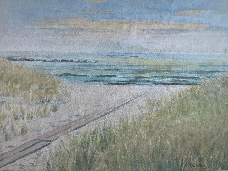 Klassiek Strandlandschap Schilderij E.A. Nichols (1924), Antiek en Kunst, Kunst | Schilderijen | Klassiek, Ophalen of Verzenden