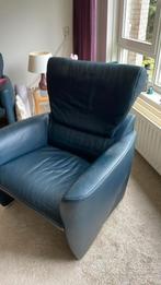 Jori Blauwe lederen fauteuil   ., Huis en Inrichting, Fauteuils, Ophalen, Gebruikt, 75 tot 100 cm, 50 tot 75 cm