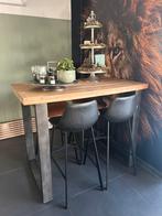 Hoge bartafel van mangohout met 4 stoelen (merk Dutchbone), Ophalen, Zo goed als nieuw