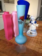 Vintage blauwe vaas met roos, Antiek en Kunst, Ophalen of Verzenden