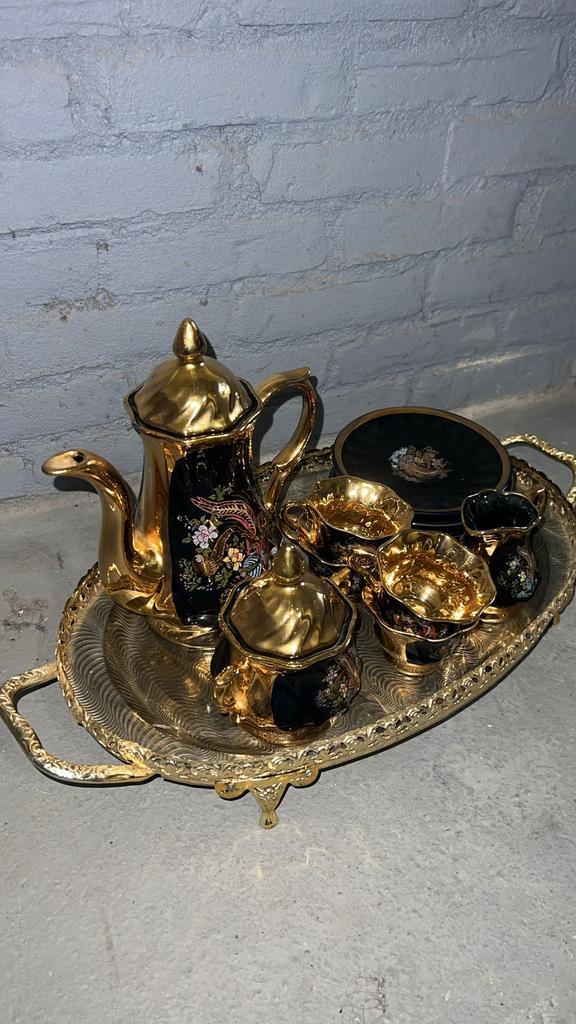 Antiek theeservies, blauw met gouden accenten, Antiek en Kunst, Antiek | Servies compleet, Ophalen