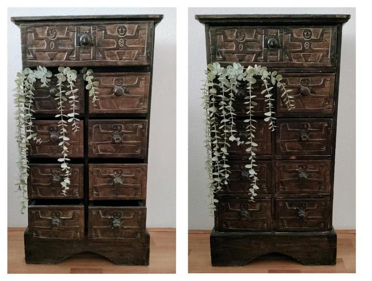 Afrikaans houten kastje met kleine lades, Huis en Inrichting, Kasten | Overige, Zo goed als nieuw, Ophalen