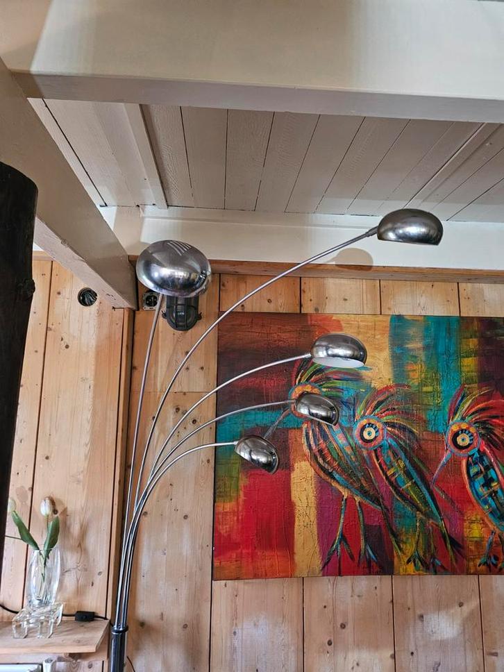 Vintage Vloerlamp chroom met 5 bollen goed werkend, Huis en Inrichting, Lampen | Vloerlampen, Gebruikt, 150 tot 200 cm, Metaal