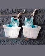 Oorbellen kat in mand, Sieraden, Tassen en Uiterlijk, Oorbellen, Verzenden, Nieuw, Zilver, Hangers