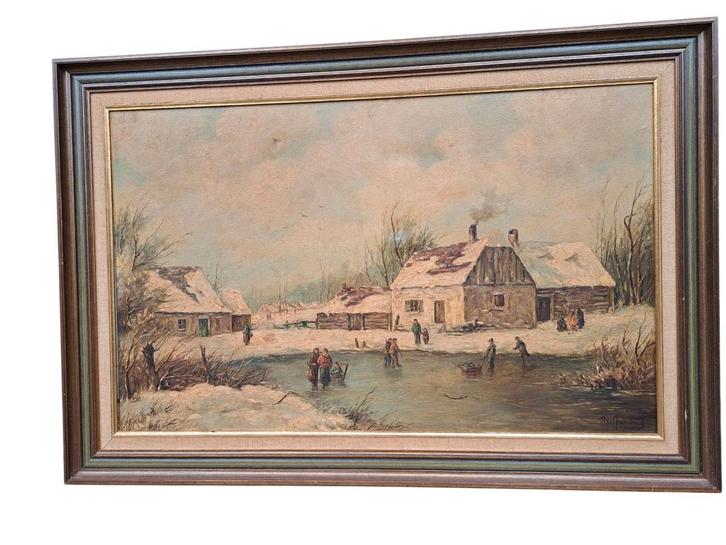 Olieverf schilderij - Winterlandschap, Antiek en Kunst, Kunst | Schilderijen | Klassiek, Ophalen of Verzenden