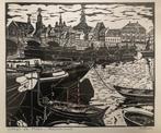 Mooie grote houtsnede uitzicht Maastricht van Broeder Paulus, Ophalen of Verzenden