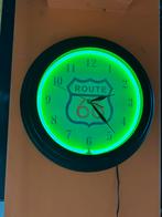 Route 66 Reclame Wandklok met Neon, Gebruikt, ., Lichtbak of (neon) lamp, Ophalen of Verzenden