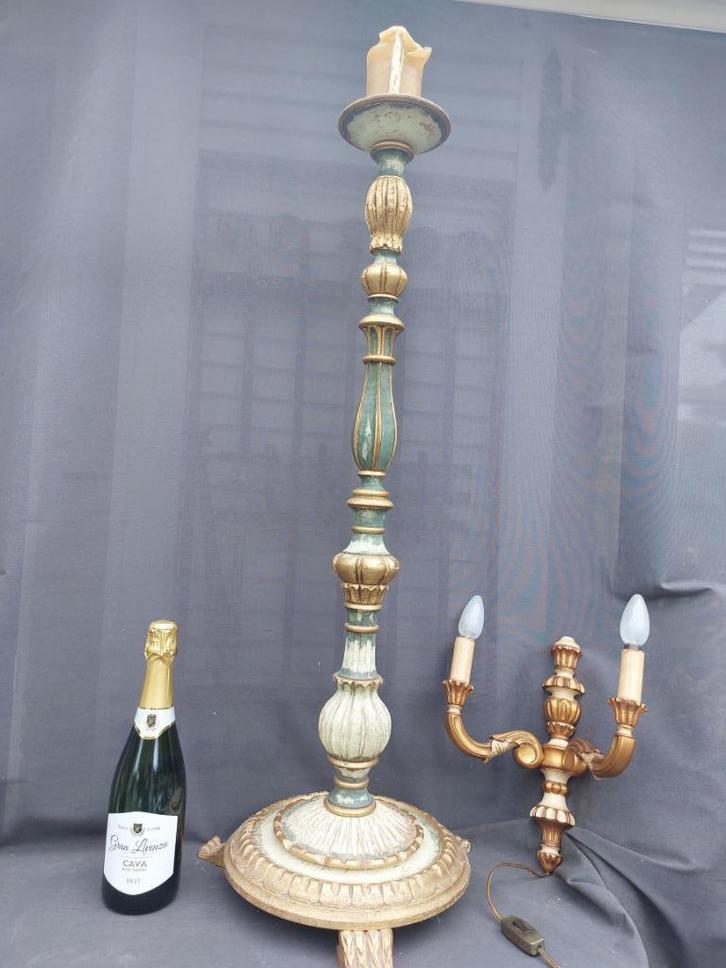 Houten Venetiaanse Kandelaar Florentijns, Antiek en Kunst, Curiosa en Brocante, Ophalen of Verzenden