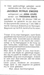 Zweers Jacobus 1906 Ewijk 1966 Nijmegen begr Horssen, Ophalen of Verzenden, Bidprentje