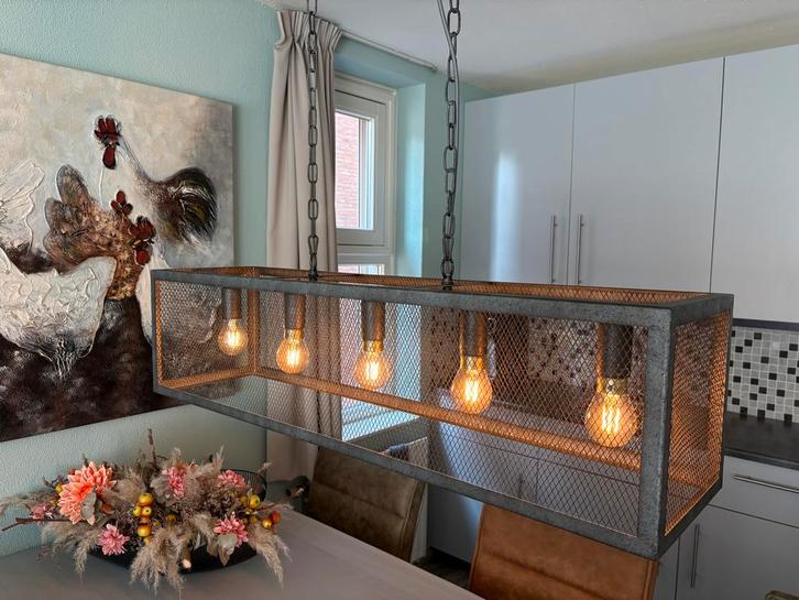 Industriële Hanglamp Metaal, Huis en Inrichting, Lampen | Hanglampen, Zo goed als nieuw, Minder dan 50 cm, Metaal, Ophalen