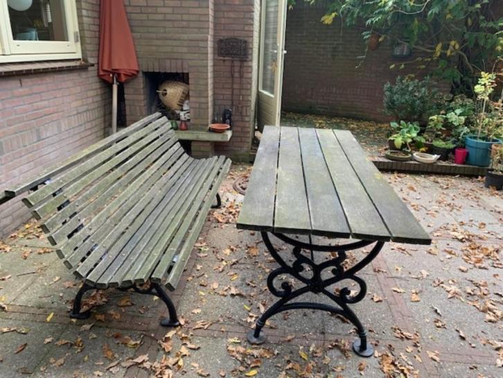 Tuintafel en tuinbank, Tuin en Terras, Tuintafels, Gebruikt, Rechthoekig, Overige materialen, Ophalen