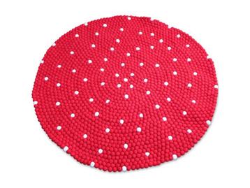 Vilten bolletjes vloerkleed rond Ø 150cm - rood wit - SALE! beschikbaar voor biedingen